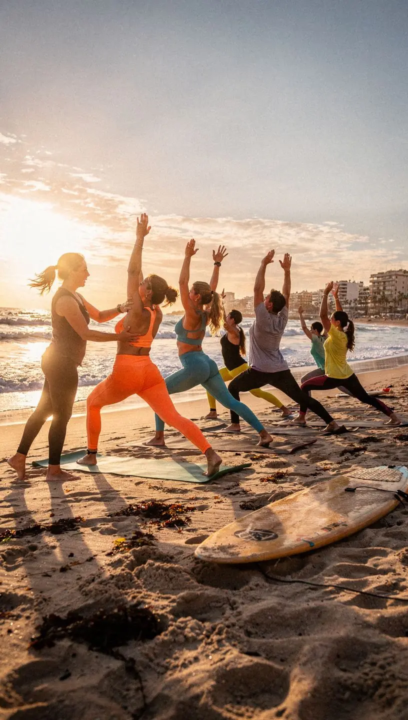 Vista de una esterilla de yoga con una taza de té verde al lado, simbolizando energía matutina.